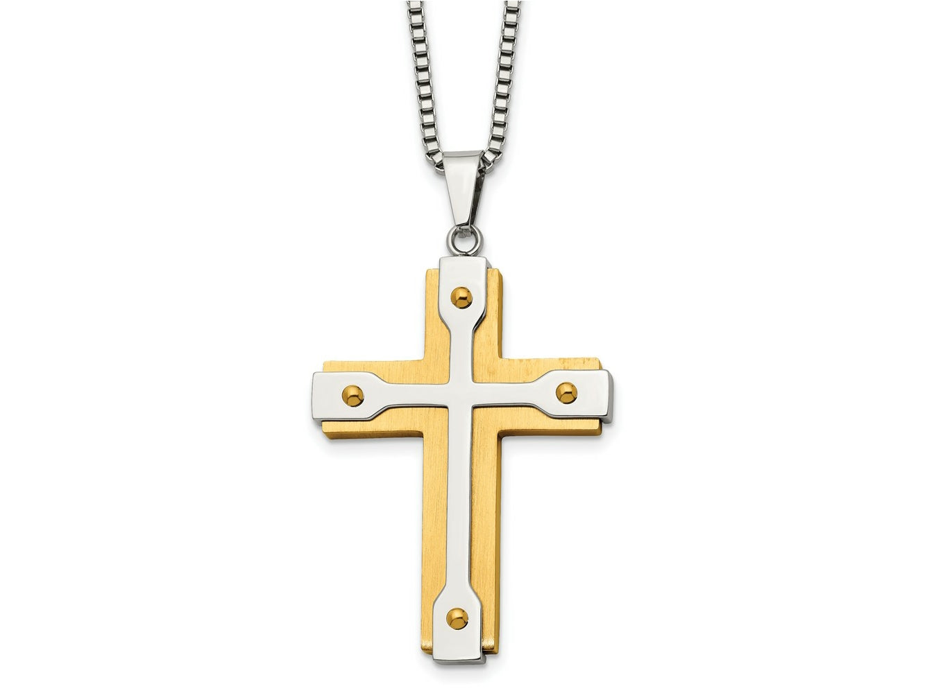 FJC Finejewelers Stainless Steel Brushed and Yellow IP-plated Cross Necklace 22 Inches x 35 mm