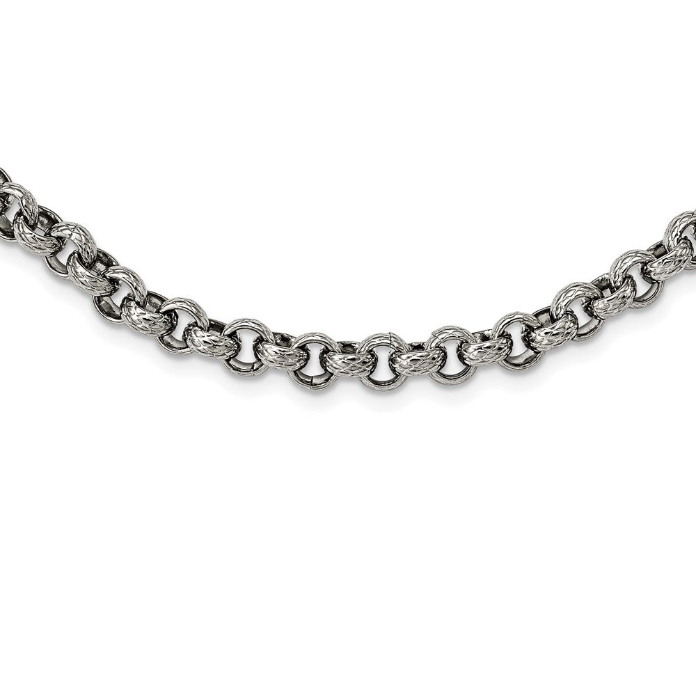 FJC Finejewelers Stainless Steel Rolo Polished and Textured Link 24in Necklace 24 Inches x 7 mm