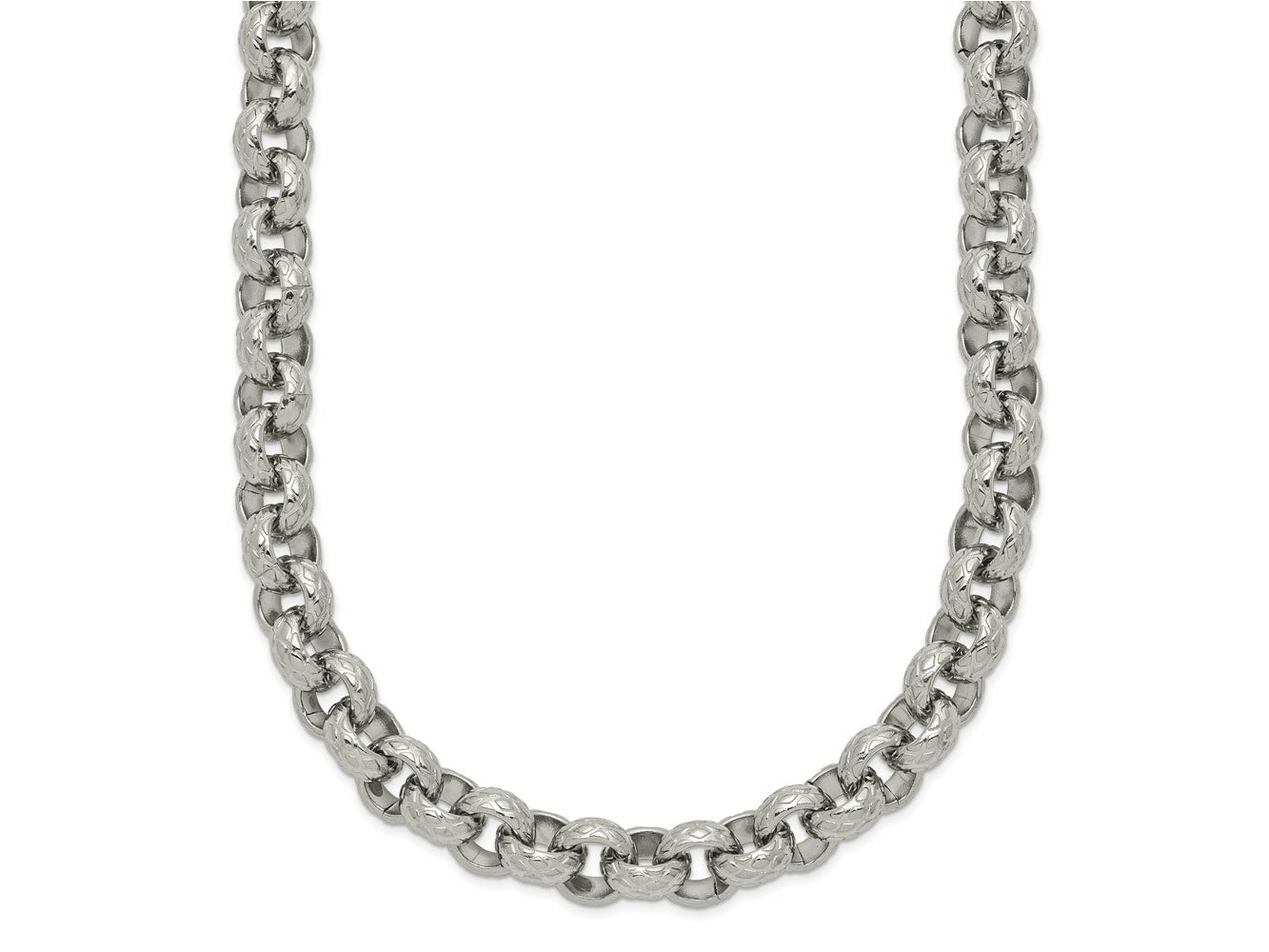 FJC Finejewelers Stainless Steel Rolo Polished and Textured Link 24in Necklace 24 Inches x 7 mm