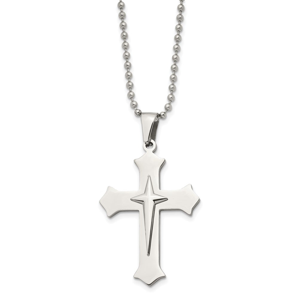 FJC Finejewelers Stainless Steel Polished Cross 24in Necklace 24 Inches x 31 mm