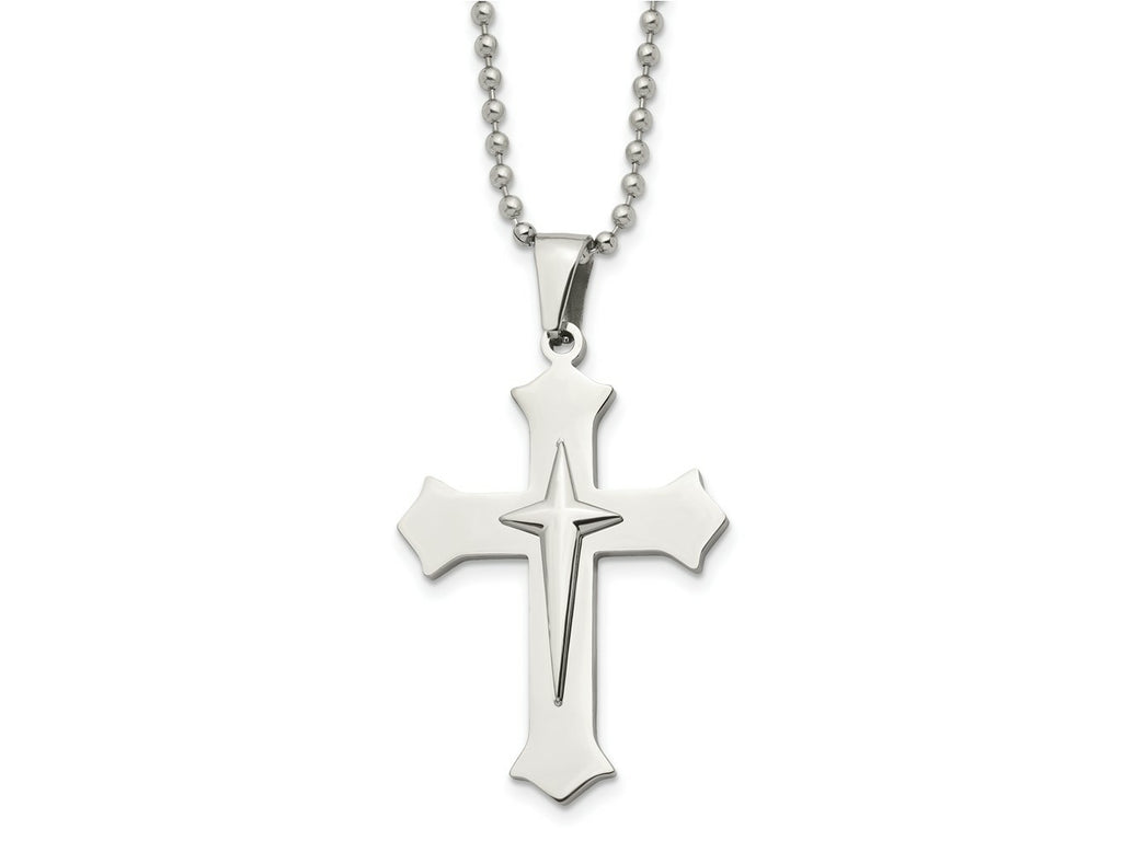 FJC Finejewelers Stainless Steel Polished Cross 24in Necklace 24 Inches x 31 mm