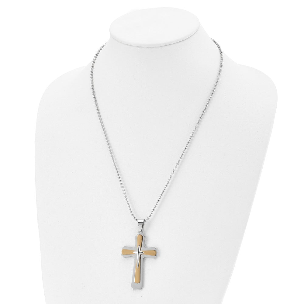 FJC Finejewelers Stainless Steel Ball Yellow IP-plated Cross 22in Necklace 22 Inches x 34 mm