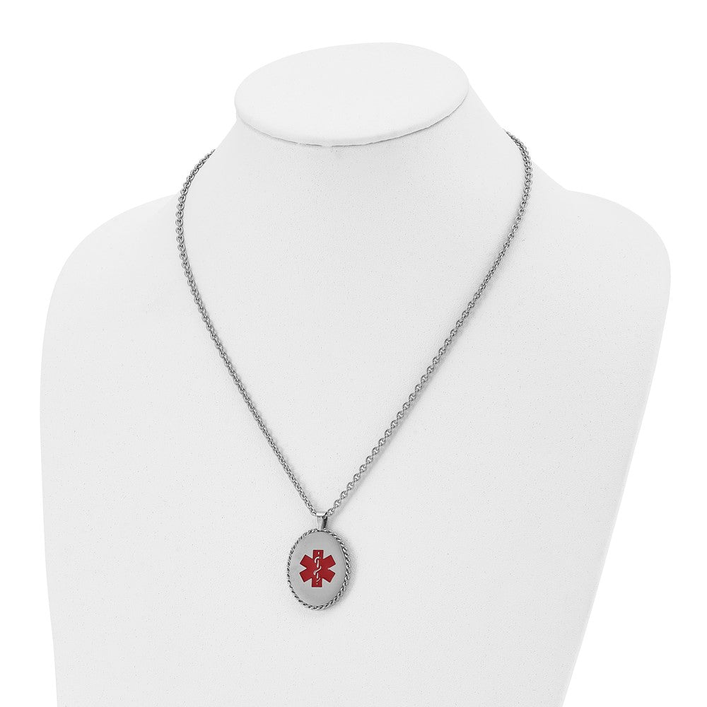FJC Finejewelers Stainless Steel Cable with Red Enamel Oval Medical ID 20in Necklace 20 Inches x 34.67 mm