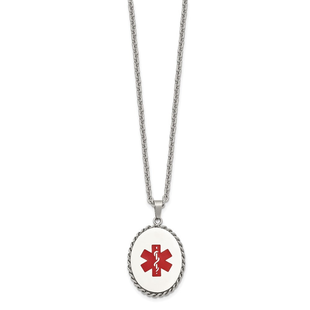 FJC Finejewelers Stainless Steel Cable with Red Enamel Oval Medical ID 20in Necklace 20 Inches x 34.67 mm
