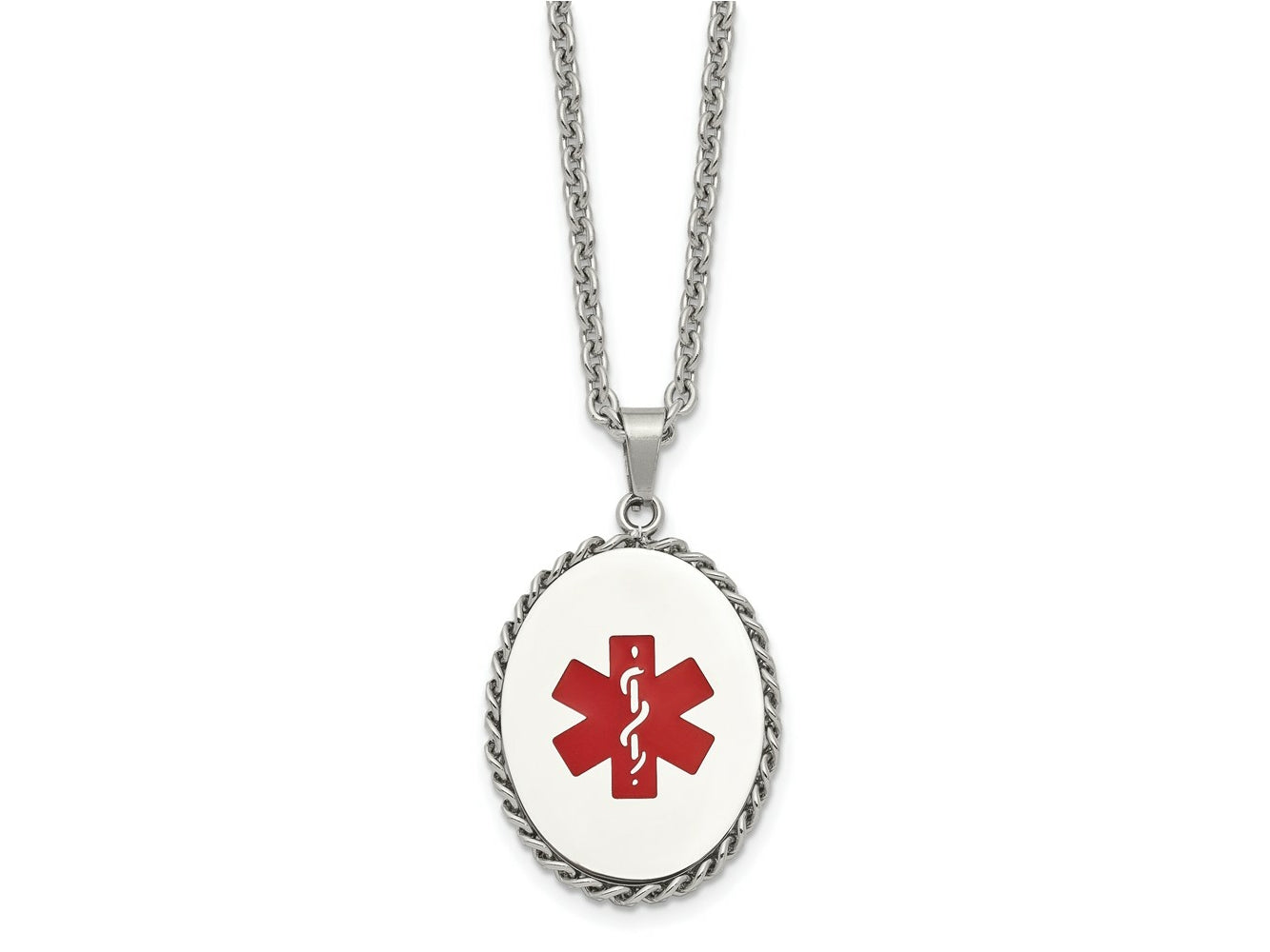 FJC Finejewelers Stainless Steel Cable with Red Enamel Oval Medical ID 20in Necklace 20 Inches x 34.67 mm