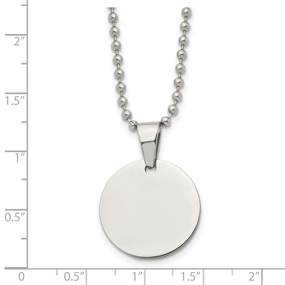 FJC Finejewelers Stainless Steel Brushed and Polished Round 2mm Dog Tag Necklace 24 Inches x 22 mm
