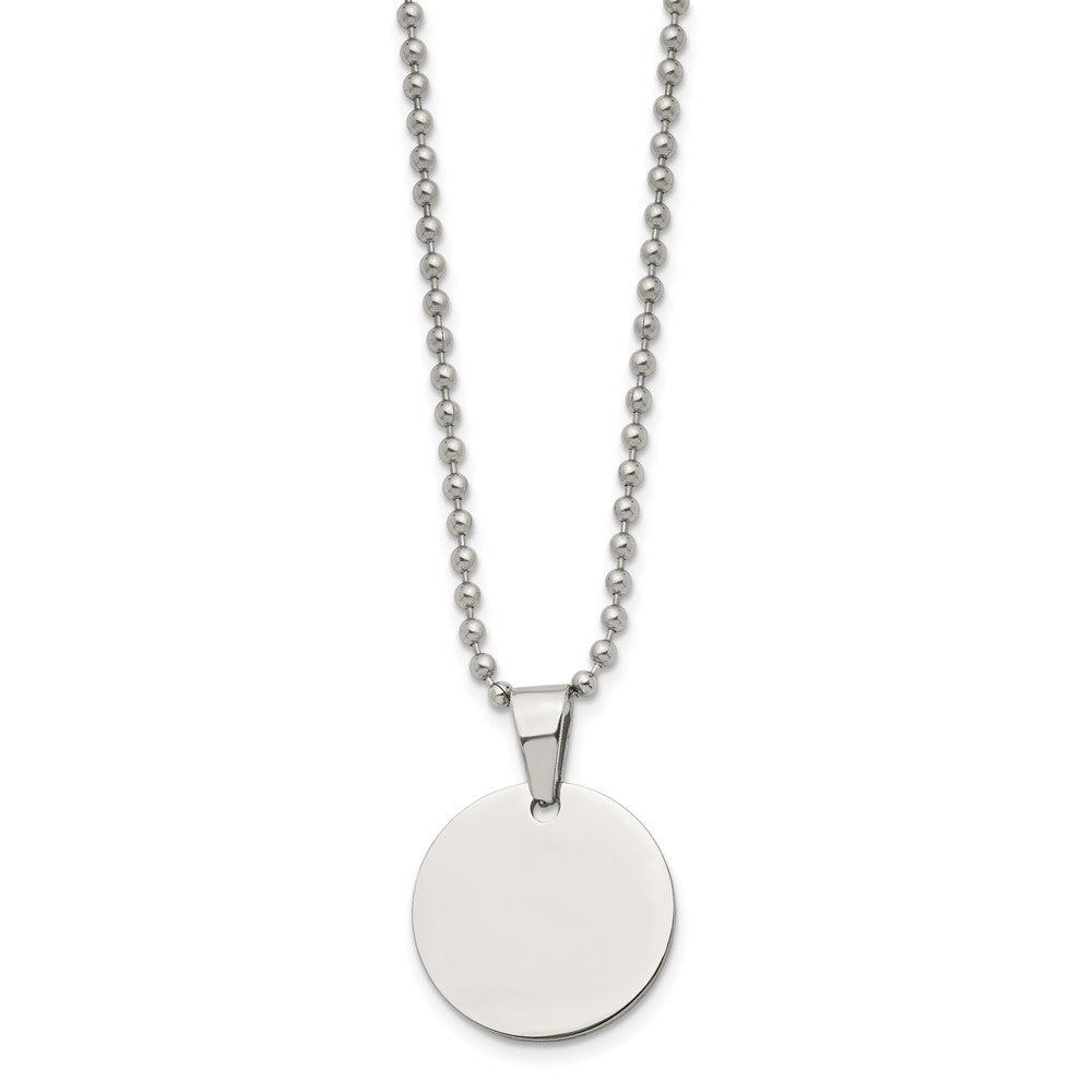 FJC Finejewelers Stainless Steel Brushed and Polished Round 2mm Dog Tag Necklace 24 Inches x 22 mm