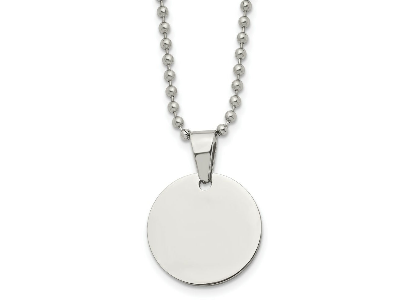 FJC Finejewelers Stainless Steel Brushed and Polished Round 2mm Dog Tag Necklace 24 Inches x 22 mm