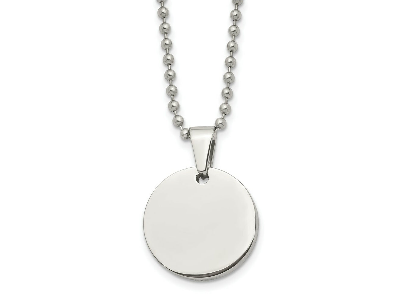 FJC Finejewelers Stainless Steel Brushed and Polished Round 4mm Dog Tag Necklace 24 Inches x 22 mm
