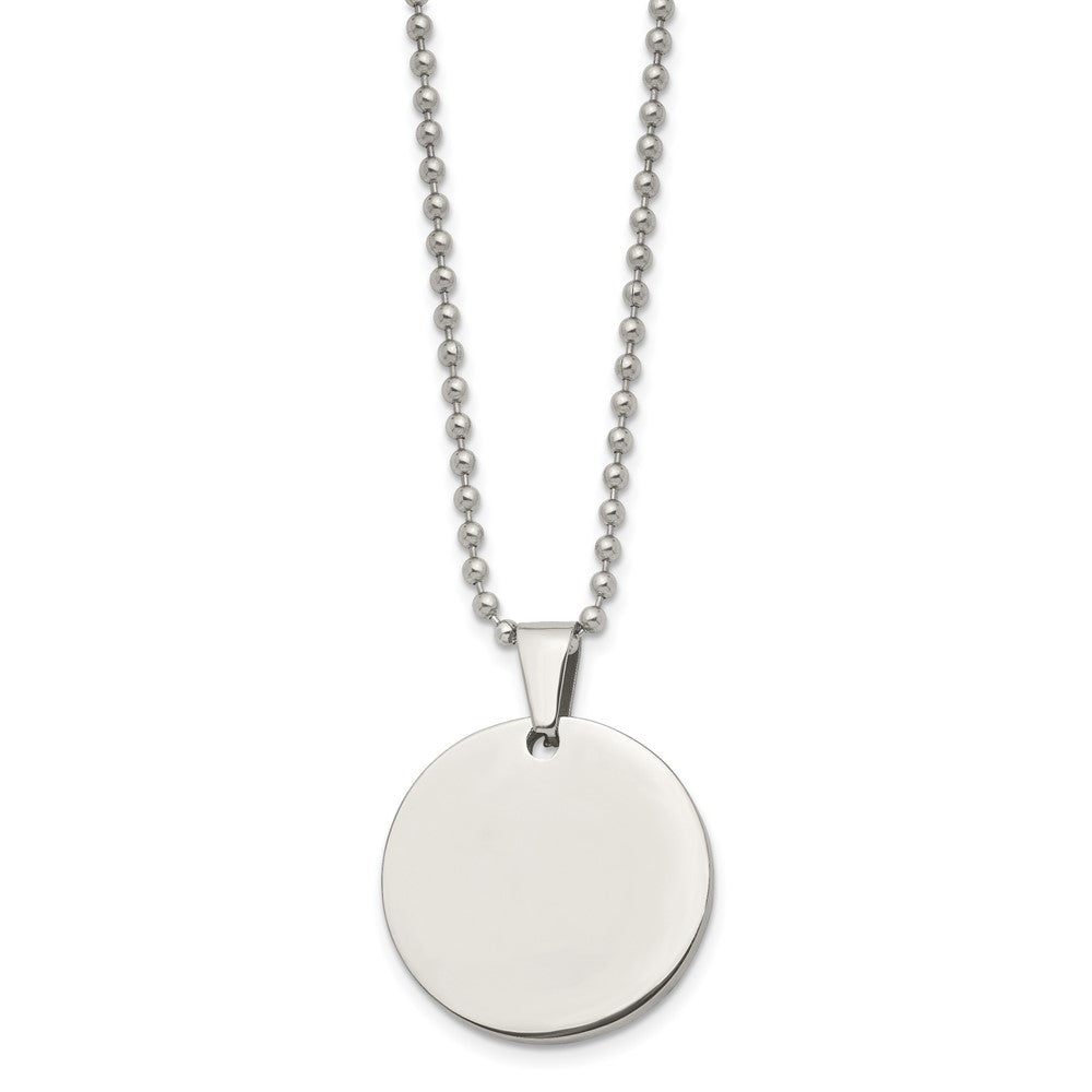 FJC Finejewelers Stainless Steel Brushed and Polished Round 4mm Dog Tag 24in Necklace 24 Inches x 28.5 mm