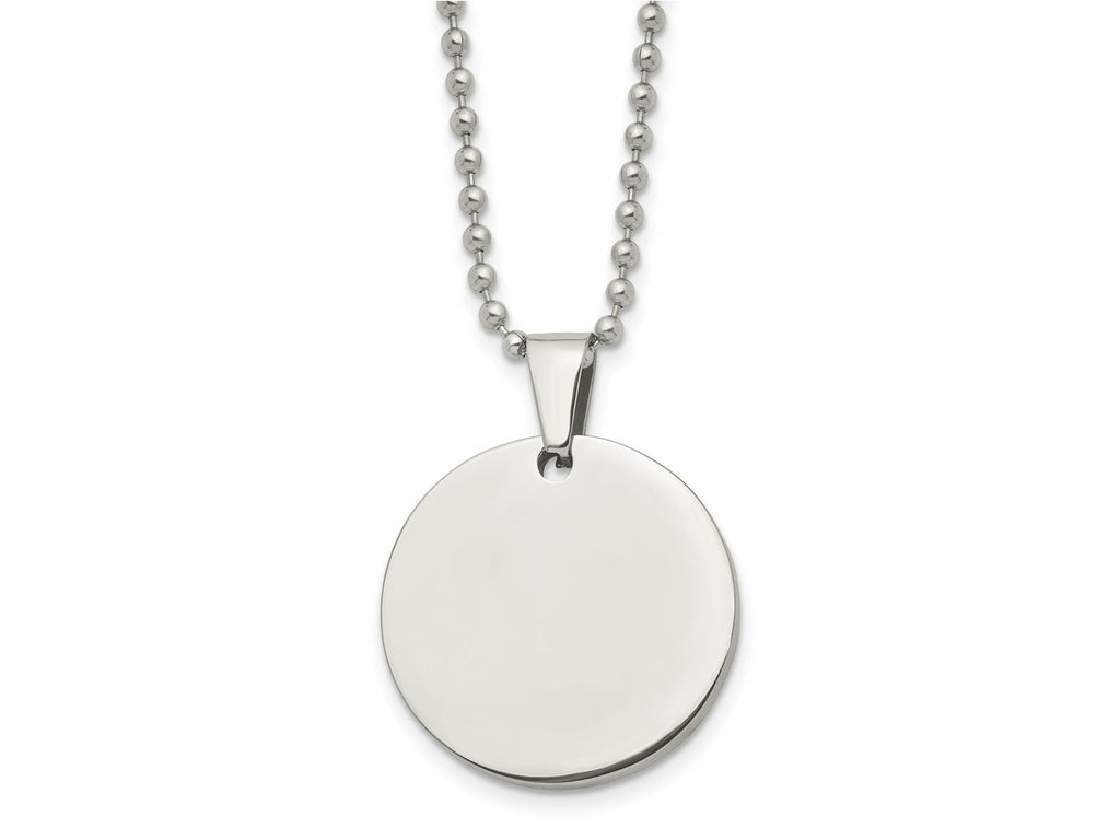 FJC Finejewelers Stainless Steel Brushed and Polished Round 4mm Dog Tag 24in Necklace 24 Inches x 28.5 mm