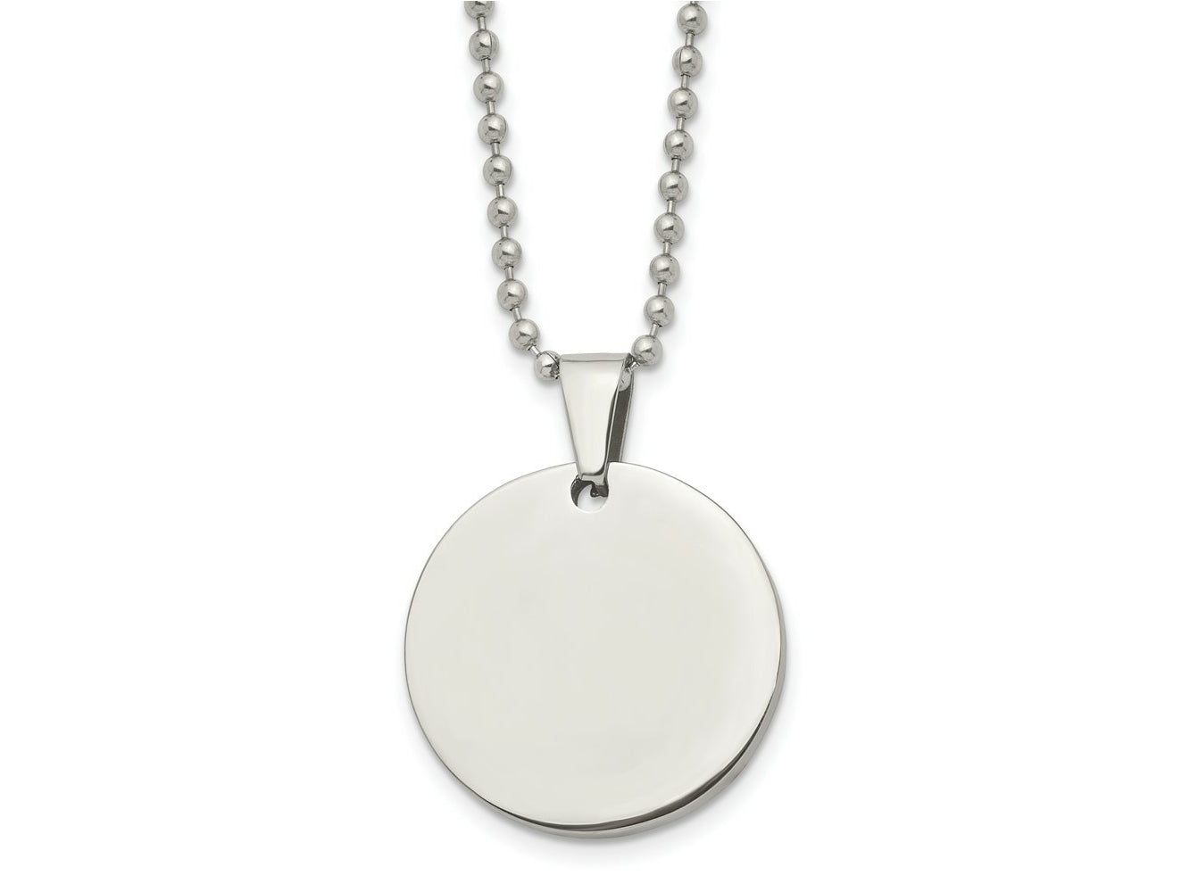 FJC Finejewelers Stainless Steel Brushed and Polished Round 4mm Dog Tag 24in Necklace 24 Inches x 28.5 mm