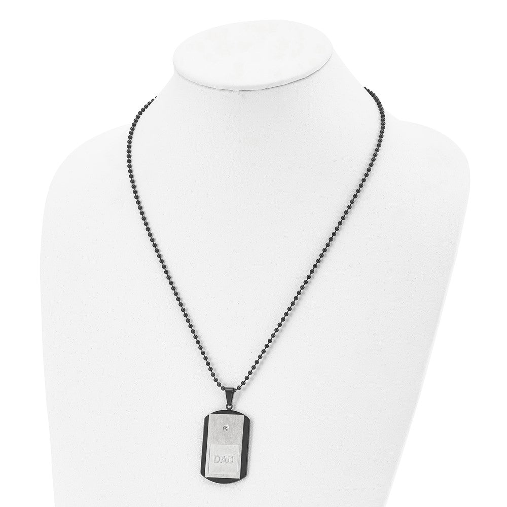 FJC Finejewelers Stainless Steel Brushed and Black IP with CZ DAD Dog Tag Necklace 22 Inches x 25.81 mm