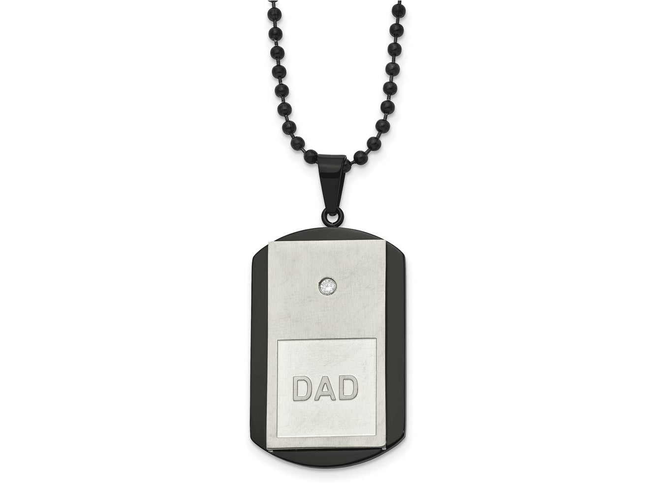 FJC Finejewelers Stainless Steel Brushed and Black IP with CZ DAD Dog Tag Necklace 22 Inches x 25.81 mm
