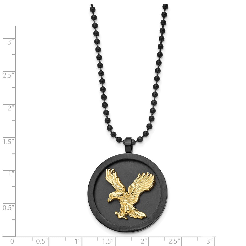 FJC Finejewelers Stainless Steel Brushed/Black/Yellow IP-plated Eagle Disk Necklace 24 Inches x 31.79 mm