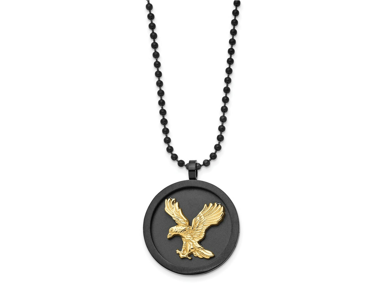 FJC Finejewelers Stainless Steel Brushed/Black/Yellow IP-plated Eagle Disk Necklace 24 Inches x 31.79 mm