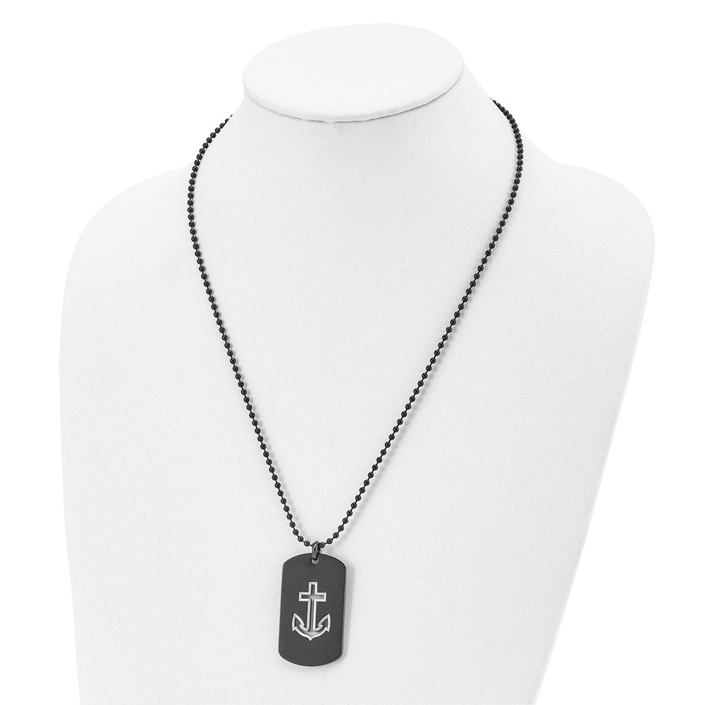 FJC Finejewelers Stainless Steel Black IP-plated Anchor Dog Tag 22in Necklace 22 Inches x 25.9 mm