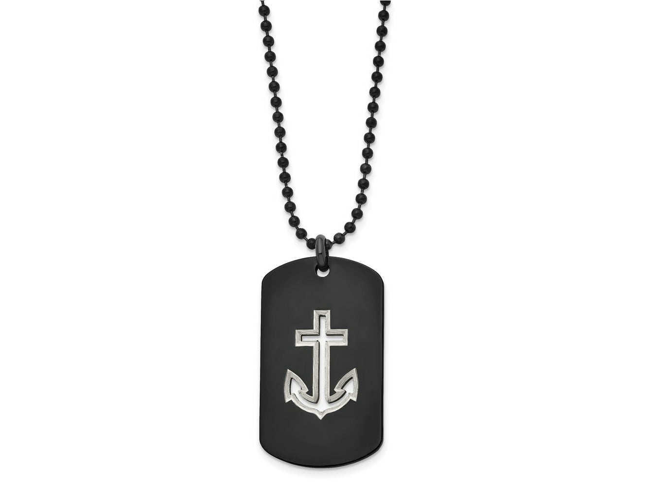 FJC Finejewelers Stainless Steel Black IP-plated Anchor Dog Tag 22in Necklace 22 Inches x 25.9 mm