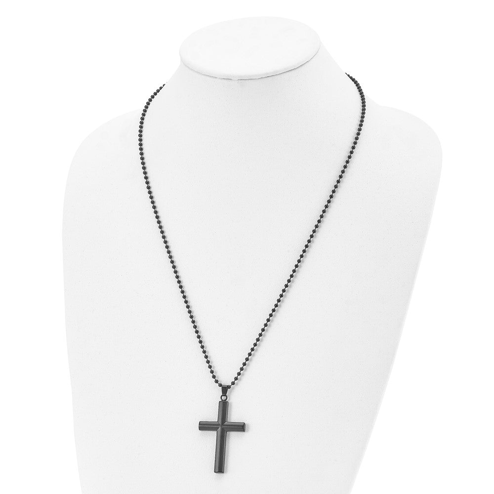 FJC Finejewelers Stainless Steel Brushed and Black IP-plated Cross 24in Necklace 24 Inches x 28 mm
