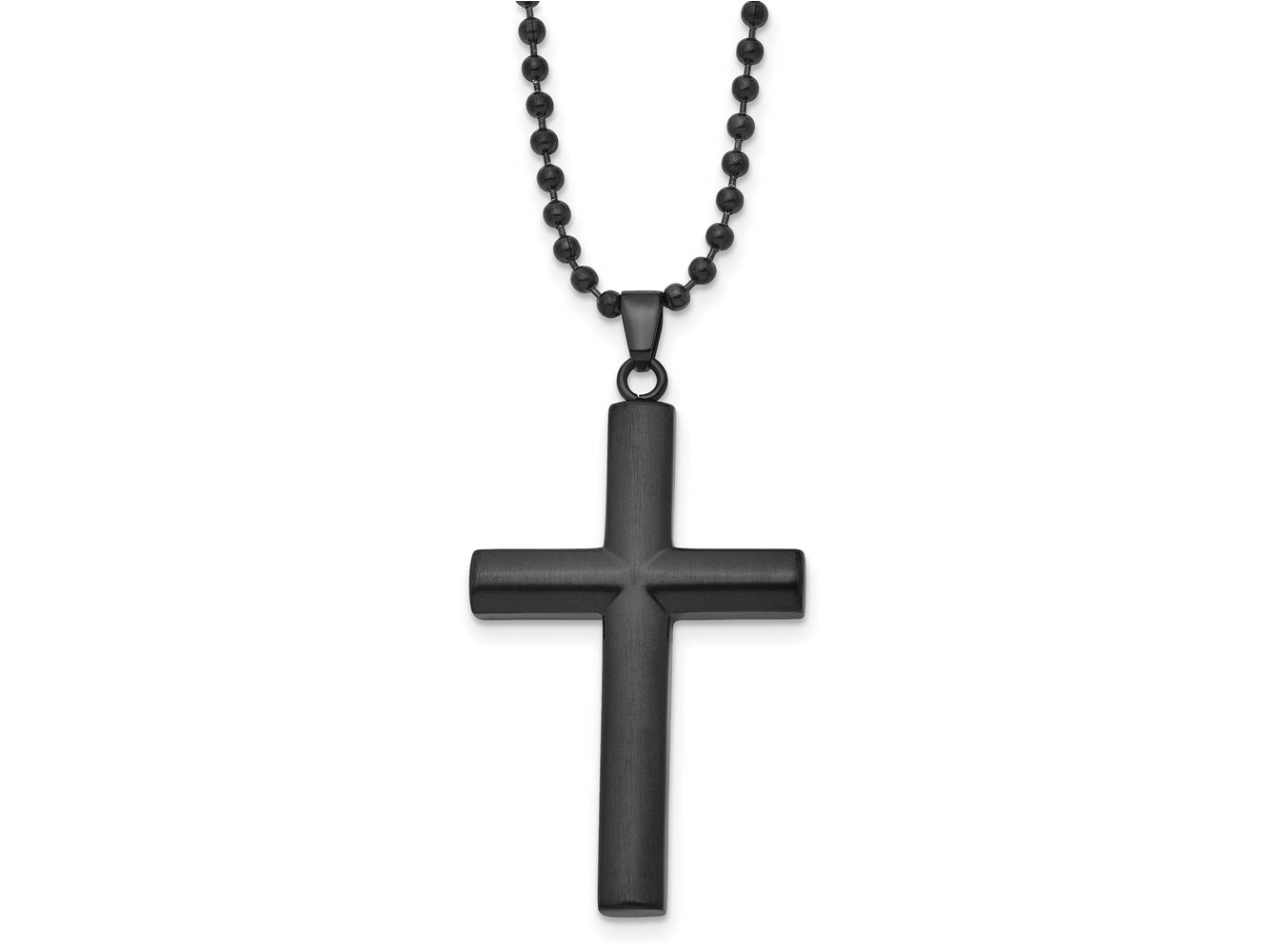 FJC Finejewelers Stainless Steel Brushed and Black IP-plated Cross 24in Necklace 24 Inches x 28 mm