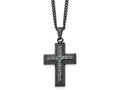 FJC Finejewelers Stainless Steel Curb Black IP with Blue Carbon Fiber Inlay Cross Necklace 24 Inches x 2