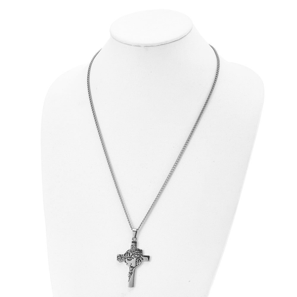 FJC Finejewelers Stainless Steel Antiqued and Jesus Face Cross 24in Necklace 24 Inches x 36 mm