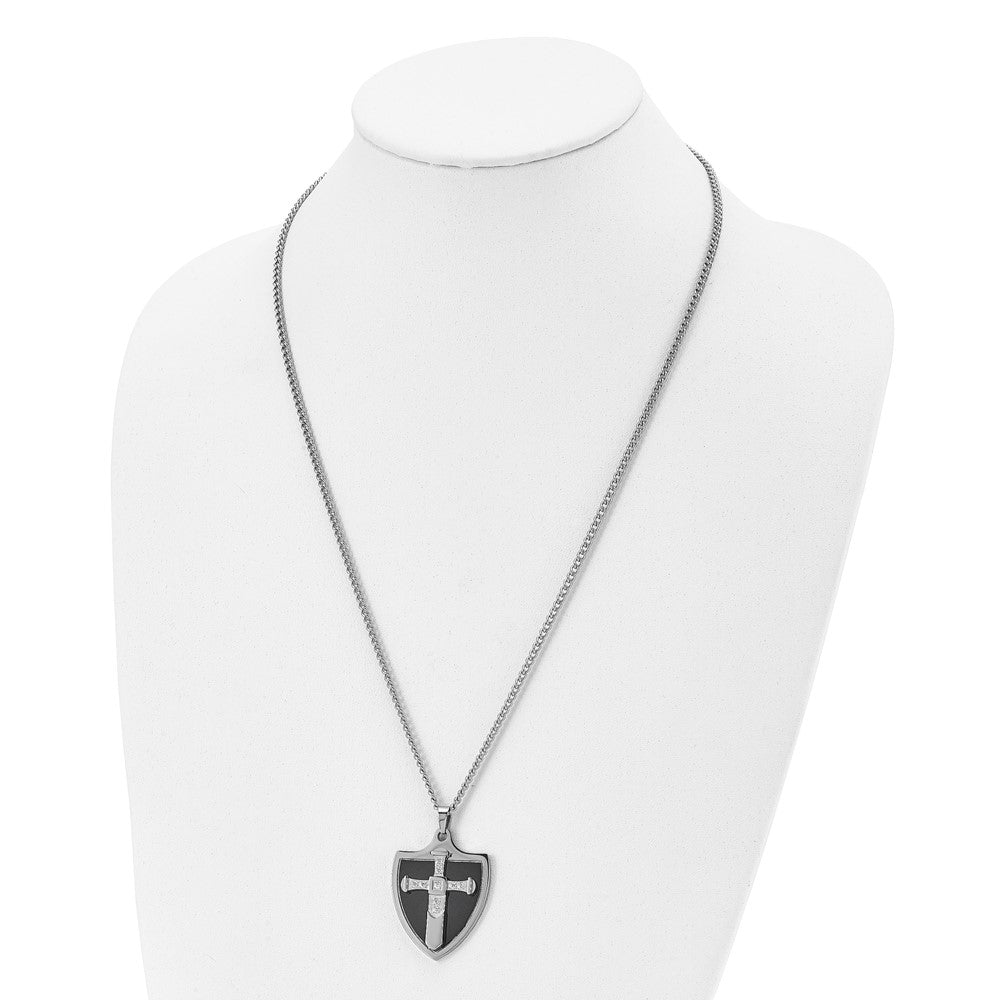 FJC Finejewelers Stainless Steel Black IP-plated with CZ Cross Shield 24in Necklace 24 Inches x 28 mm
