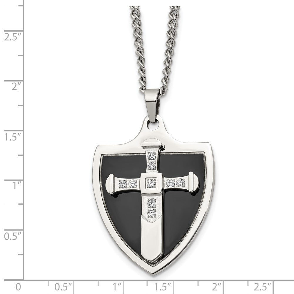FJC Finejewelers Stainless Steel Black IP-plated with CZ Cross Shield 24in Necklace 24 Inches x 28 mm