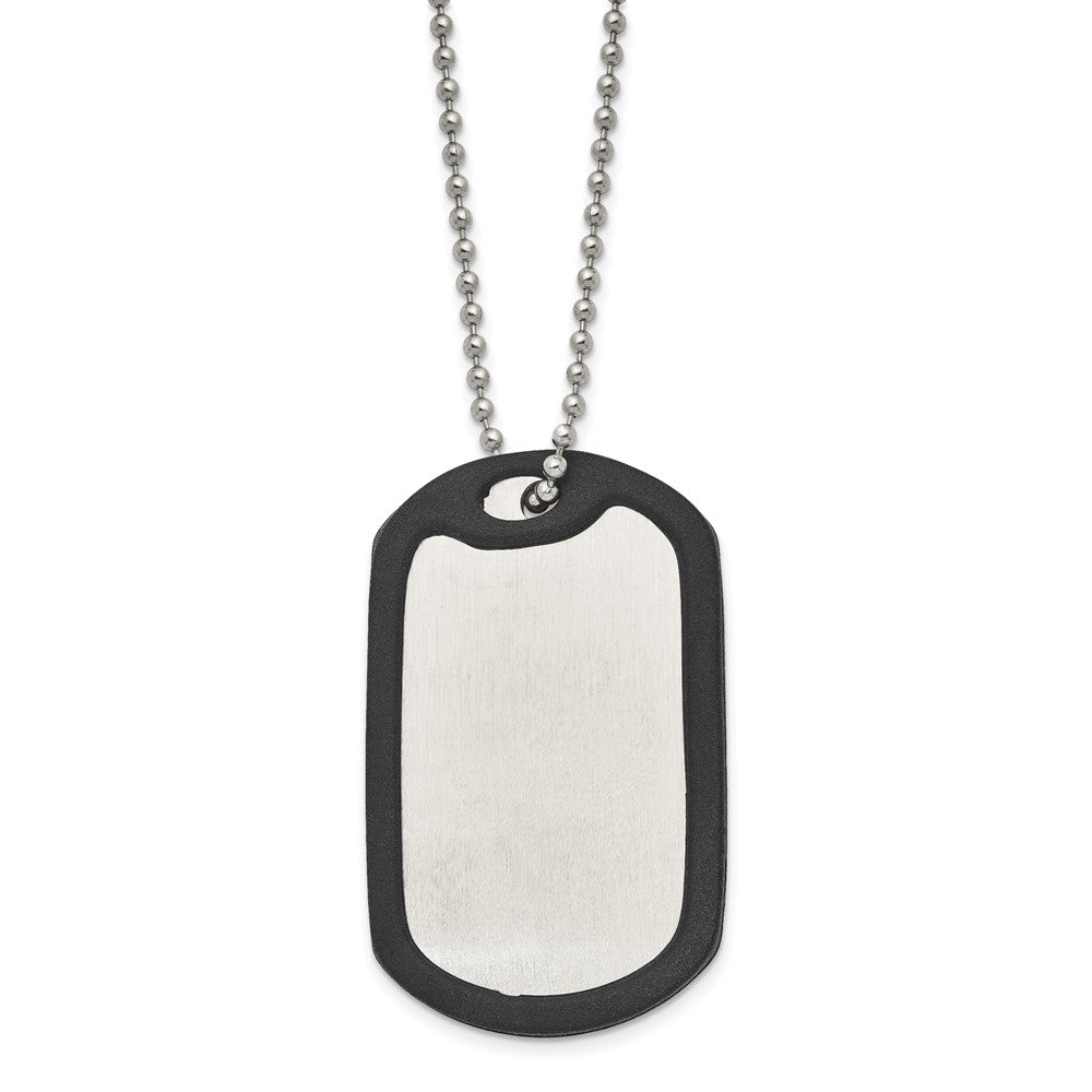 FJC Finejewelers Stainless Steel Brushed/Removeable Blk Rubber Dog Tag Necklace 24 Inches x 29.2 mm