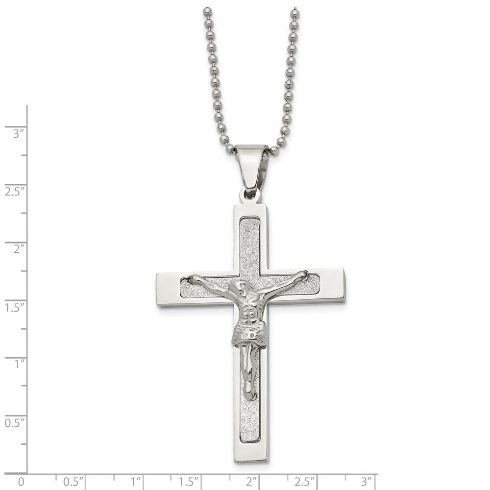 FJC Finejewelers Stainless Steel Polished Laser Cut Crucifix Necklace 22 Inches x 38.54 mm