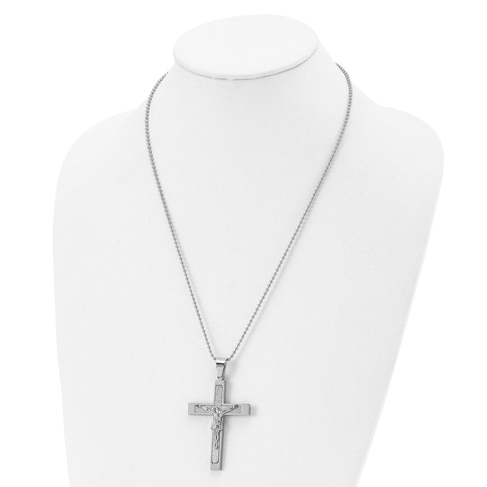FJC Finejewelers Stainless Steel Polished Laser Cut Crucifix Necklace 22 Inches x 38.54 mm