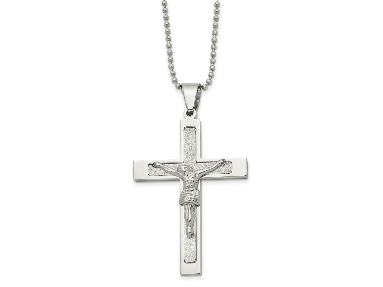 FJC Finejewelers Stainless Steel Polished Laser Cut Crucifix Necklace 22 Inches x 38.54 mm