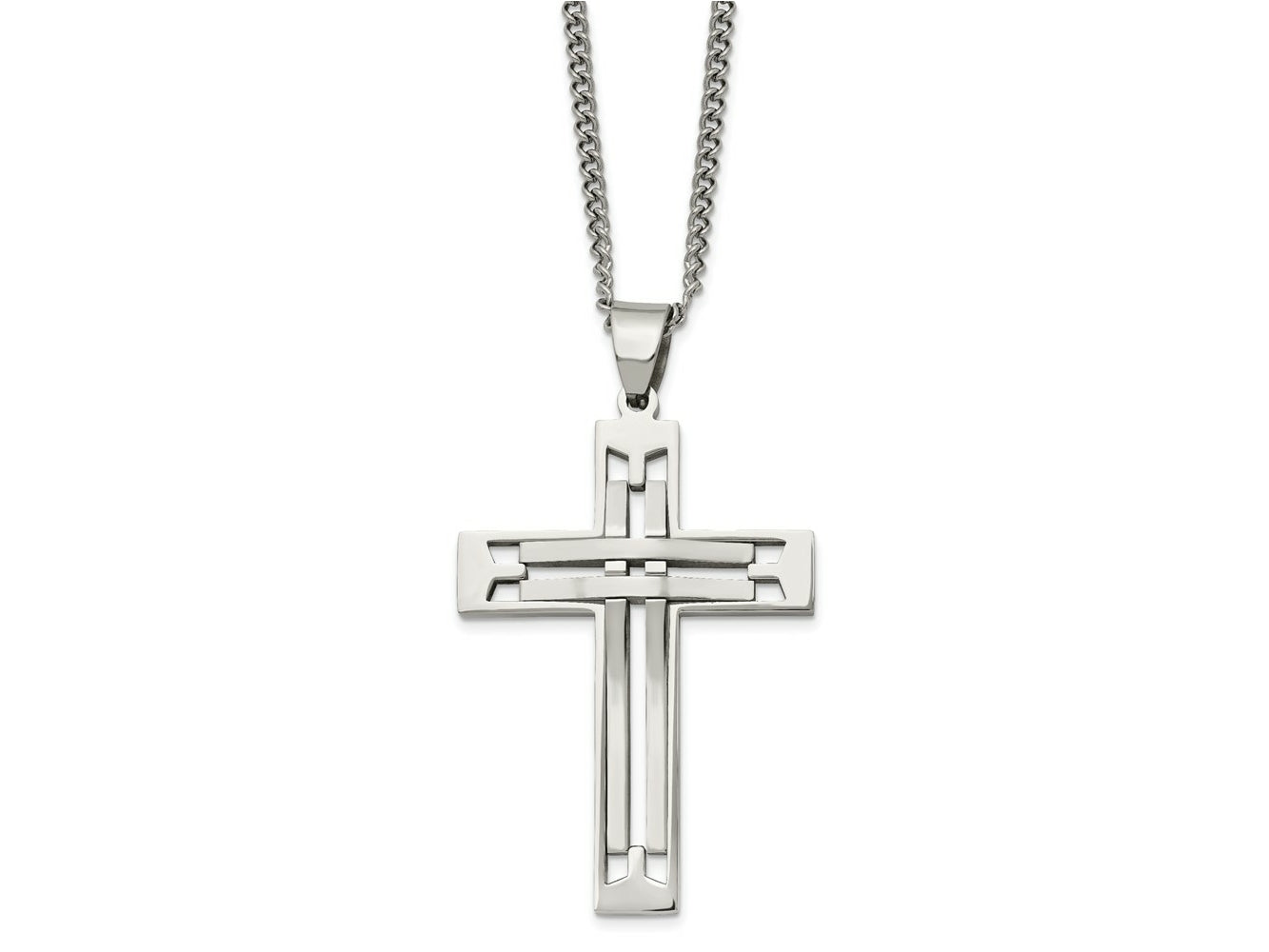 FJC Finejewelers Stainless Steel Polished Cross 24in Necklace 24 Inches x 41 mm