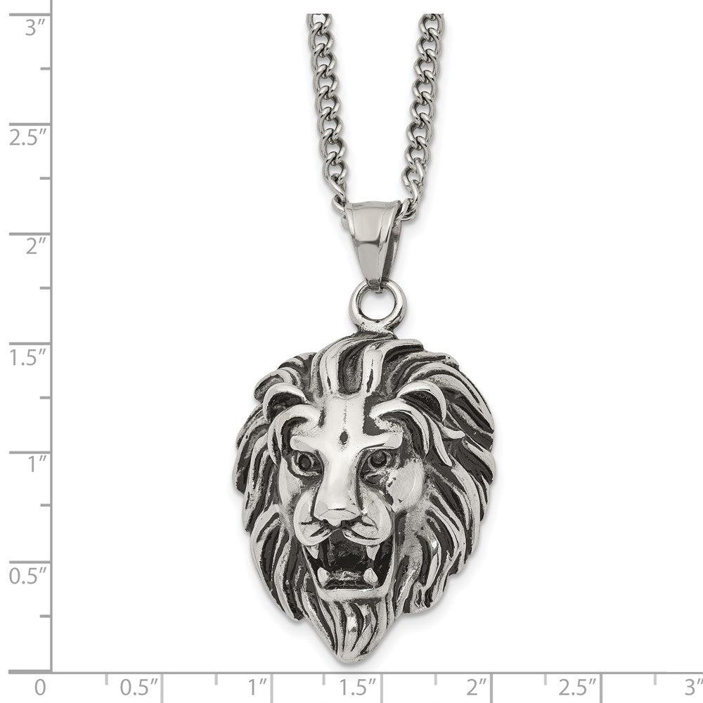 FJC Finejewelers Stainless Steel Antiqued and Polished Lion Head 24in Necklace 24 Inches x 28.37 mm
