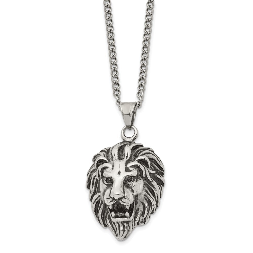 FJC Finejewelers Stainless Steel Antiqued and Polished Lion Head 24in Necklace 24 Inches x 28.37 mm