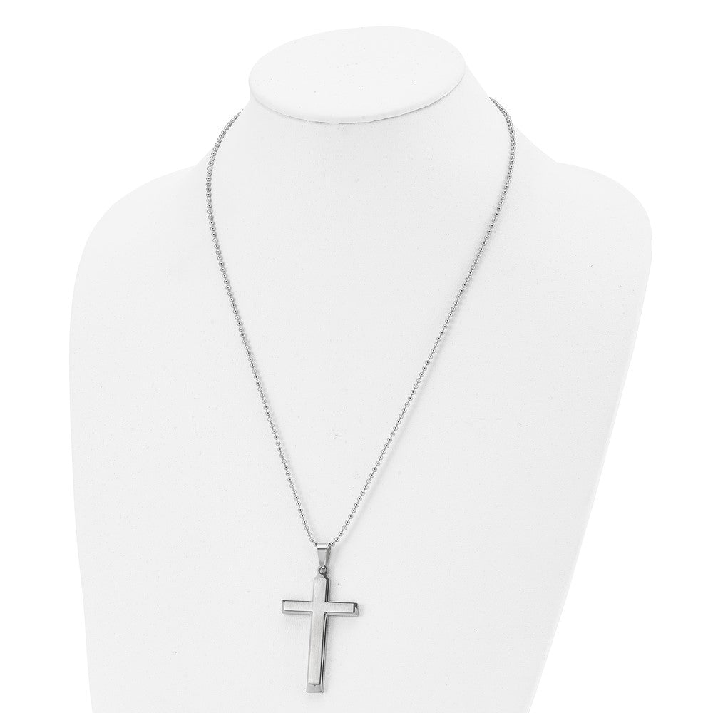 FJC Finejewelers Stainless Steel Ball Brushed and Layered Cross 22in Necklace 22 Inches x 31 mm