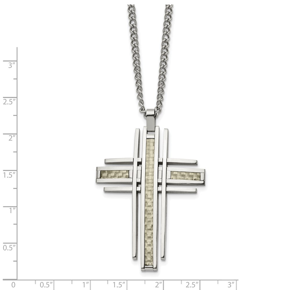 FJC Finejewelers Stainless Steel with Grey Carbon Fiber Inlay Cross 24in Necklace 24 Inches x 36 mm