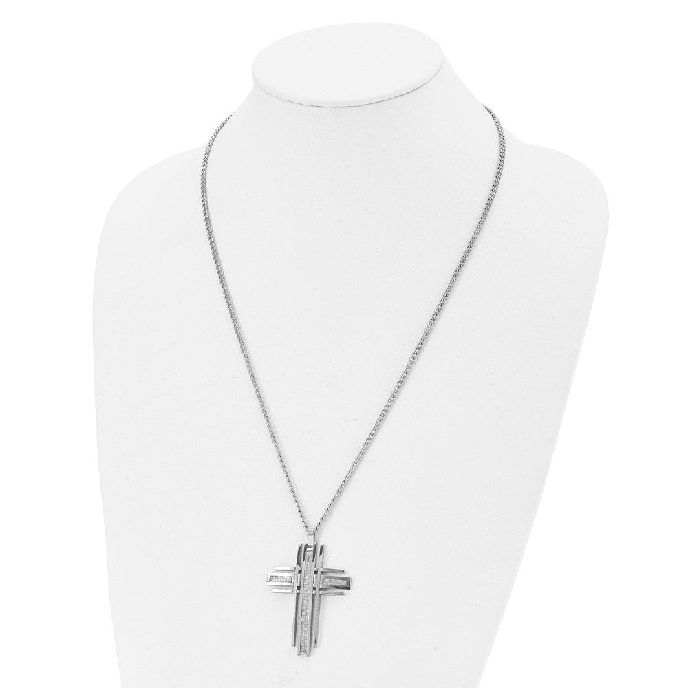 FJC Finejewelers Stainless Steel with Grey Carbon Fiber Inlay Cross 24in Necklace 24 Inches x 36 mm
