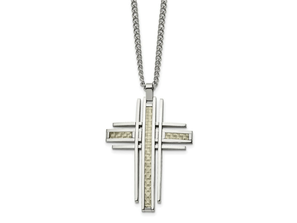 FJC Finejewelers Stainless Steel with Grey Carbon Fiber Inlay Cross 24in Necklace 24 Inches x 36 mm