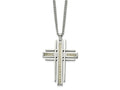 FJC Finejewelers Stainless Steel with Grey Carbon Fiber Inlay Cross 24in Necklace 24 Inches x 36 mm