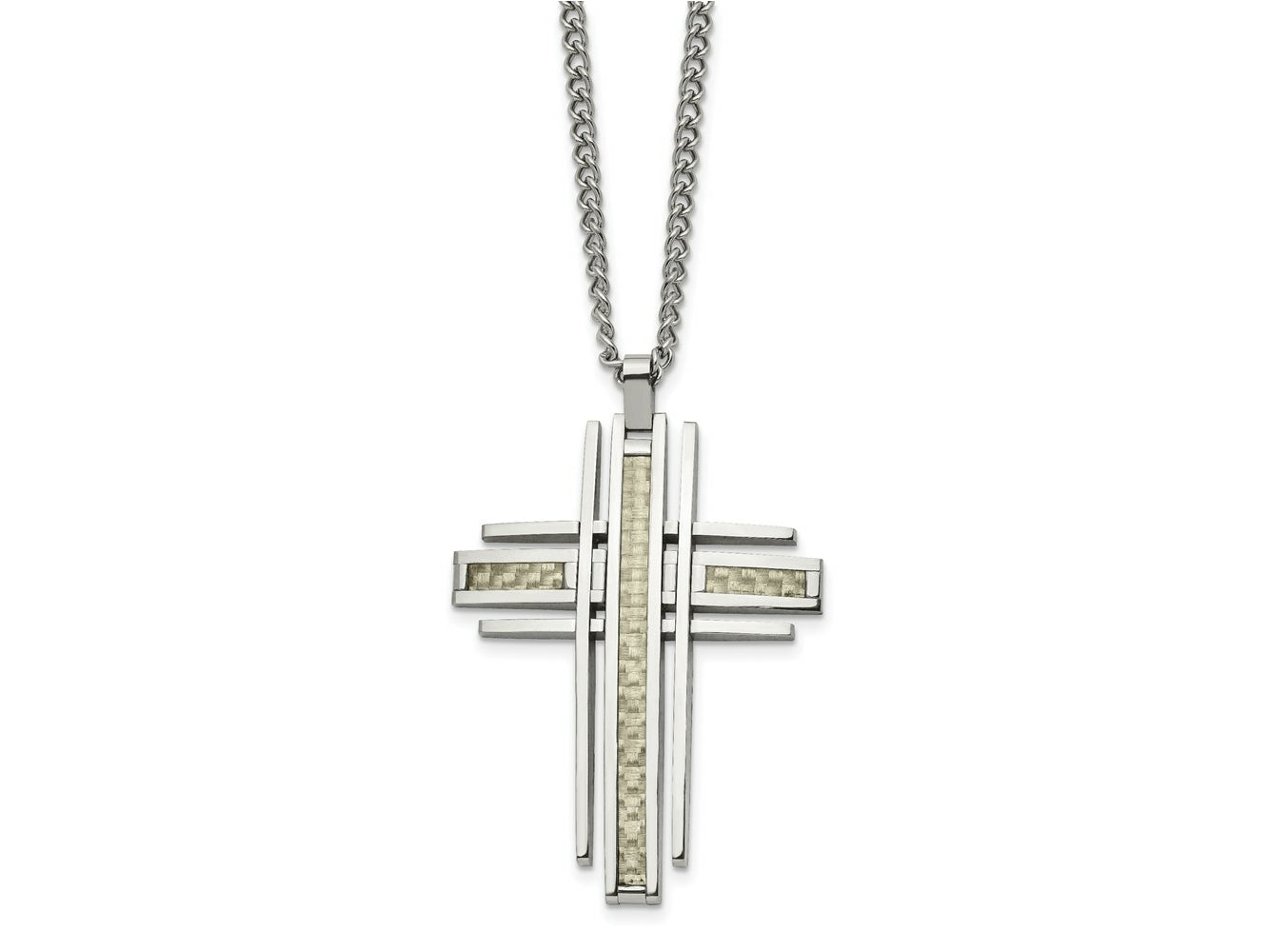 FJC Finejewelers Stainless Steel with Grey Carbon Fiber Inlay Cross 24in Necklace 24 Inches x 36 mm
