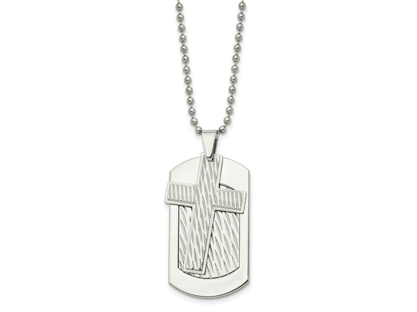 FJC Finejewelers Stainless Steel and Textured 2 Piece Cross Dog Tag 24in Necklace 24 Inches x 25 mm