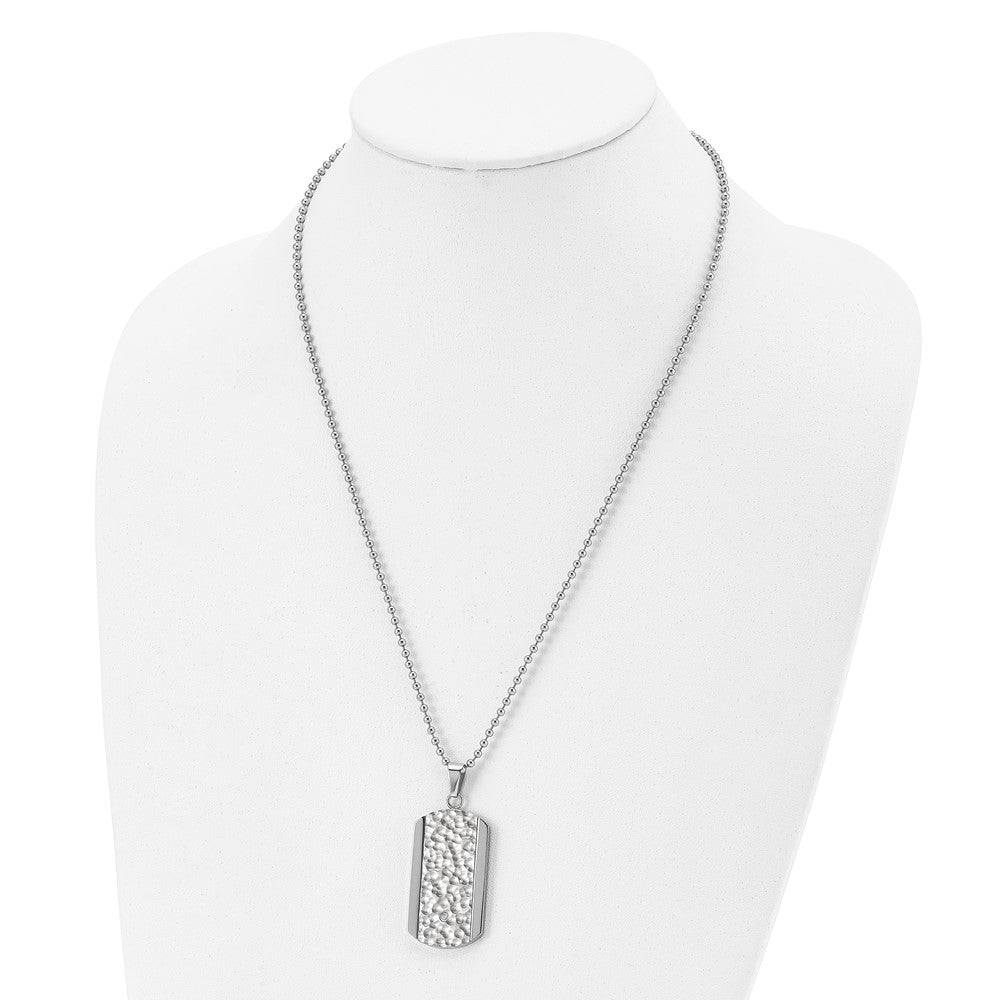 FJC Finejewelers Stainless Steel Polished and Hammered with CZ Dog Tag Necklace 22 Inches x 21.91 mm