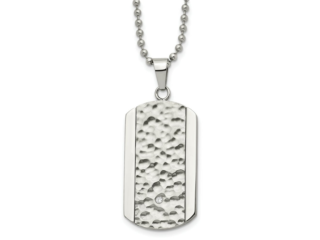 FJC Finejewelers Stainless Steel Polished and Hammered with CZ Dog Tag Necklace 22 Inches x 21.91 mm
