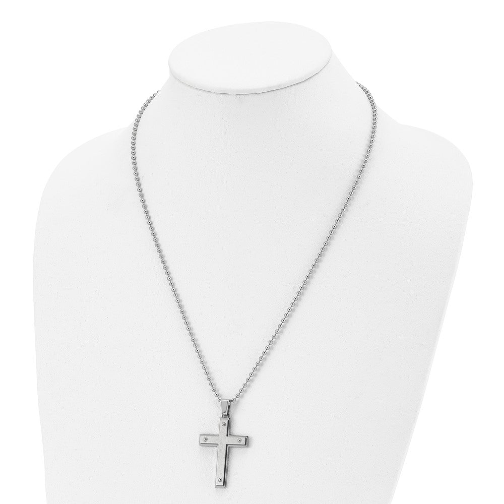 FJC Finejewelers Stainless Steel Ball Brushed and Cross 22in Necklace 22 Inches x 27 mm