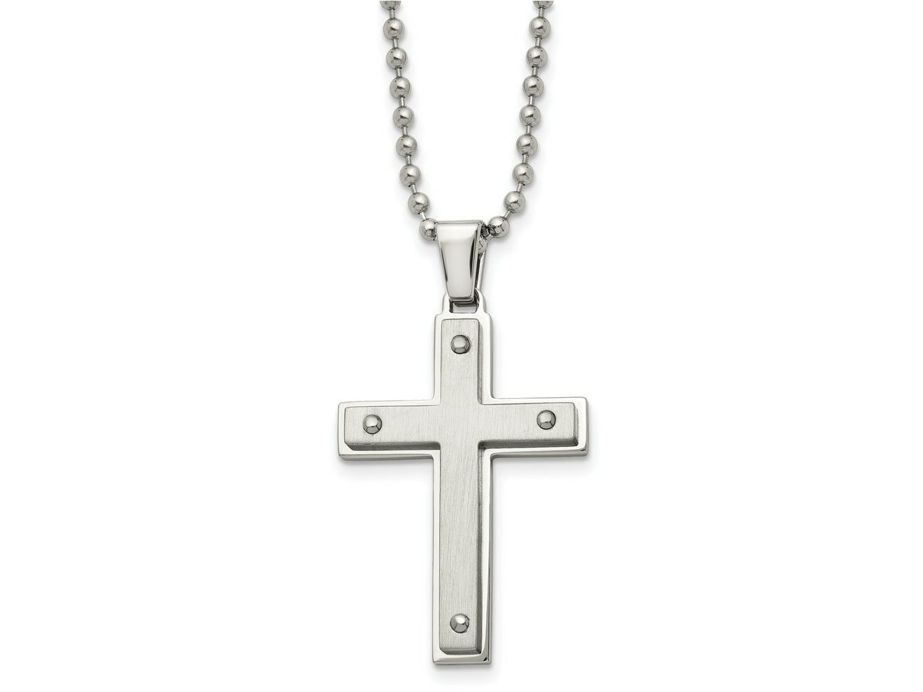 FJC Finejewelers Stainless Steel Ball Brushed and Cross 22in Necklace 22 Inches x 27 mm