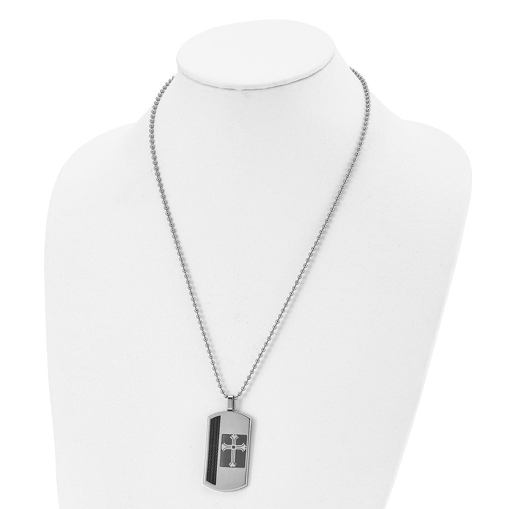 FJC Finejewelers Stainless Steel Dog Tag Brushed and Black IP-plated Cable Cross Necklace 22 Inches x 24