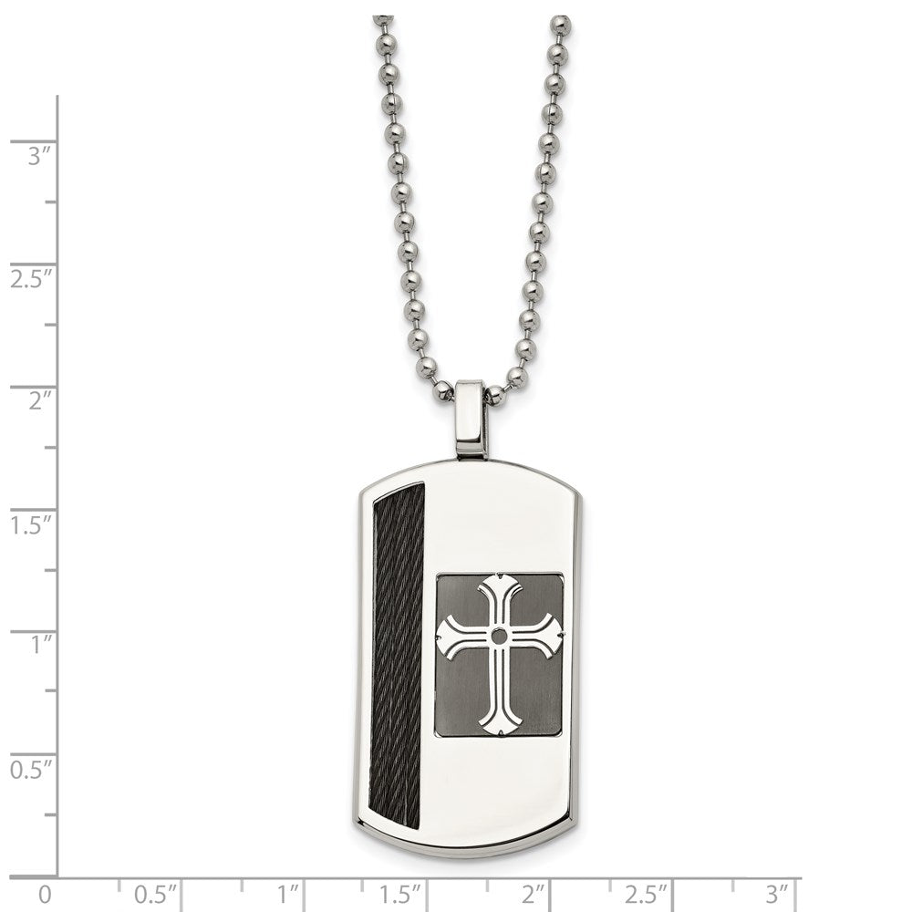 FJC Finejewelers Stainless Steel Dog Tag Brushed and Black IP-plated Cable Cross Necklace 22 Inches x 24