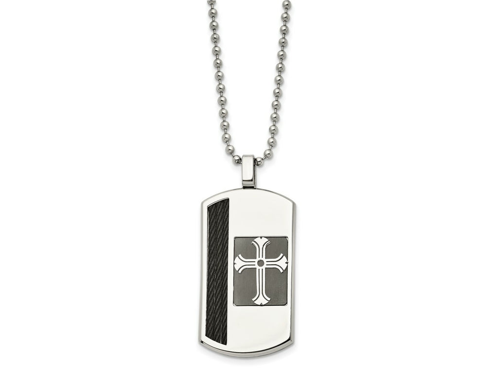 FJC Finejewelers Stainless Steel Dog Tag Brushed and Black IP-plated Cable Cross Necklace 22 Inches x 24