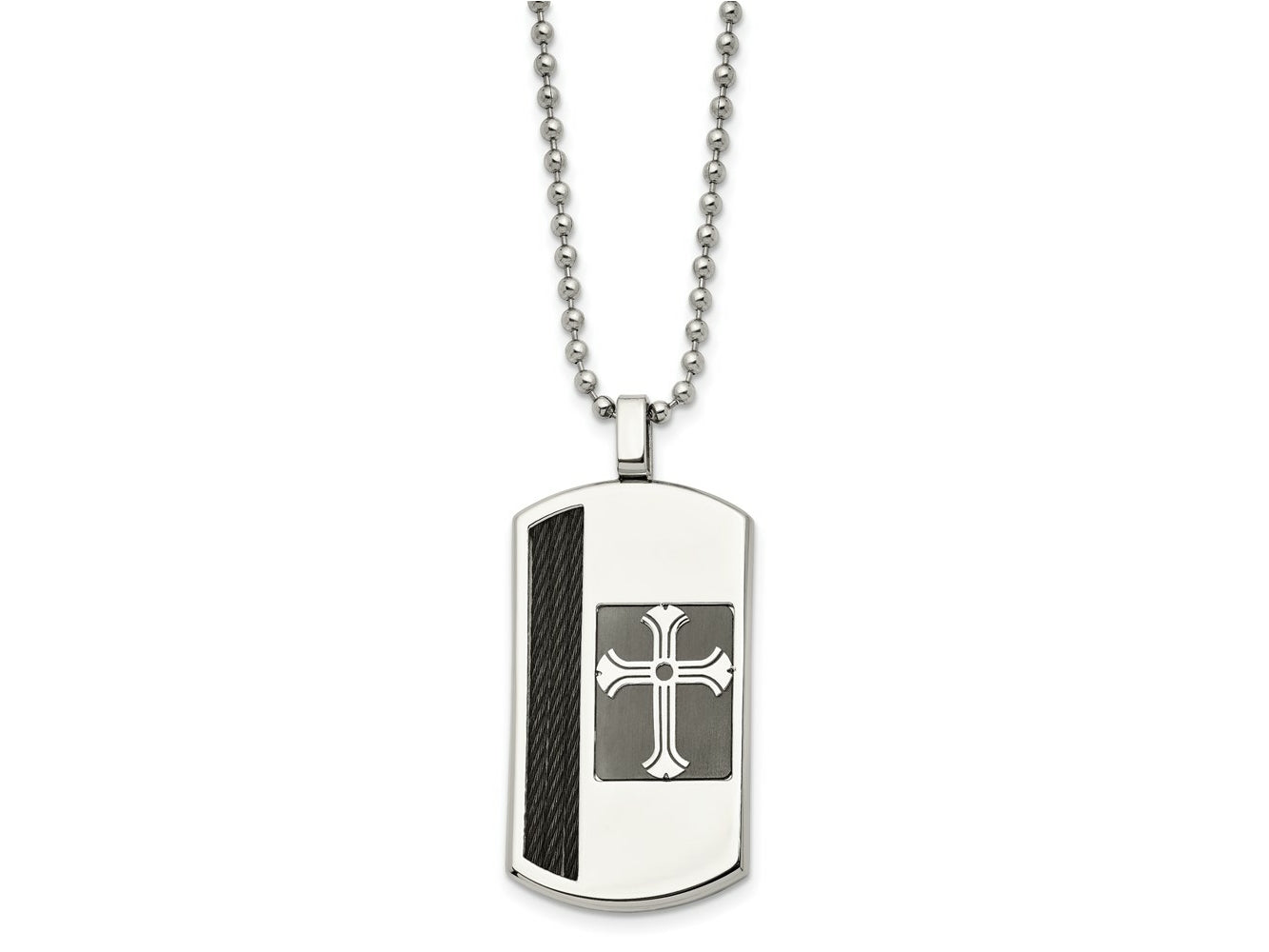FJC Finejewelers Stainless Steel Dog Tag Brushed and Black IP-plated Cable Cross Necklace 22 Inches x 24